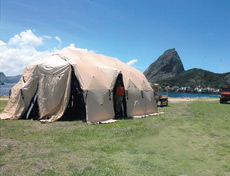 A DRASH TMSS Medium System set up in front of Sugarloaf Mountain in Rio de Janeiro.