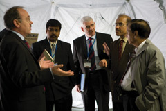 DHS Systems International's Business Development Manager Steve Babbage (center) speaking with members of India's Ministry of Defence earlier this year. 