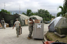DRASH shelters deployed at the 18th Airborne Corps HQ Special Troops Battalion Family Readiness camp in Haiti (Photo: 18th Airborne Corps HQ Special Troops Battalion Family Readiness). 