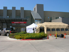 DRASH Surge Facilities outside of the Dell Children's Medical Center in Austin, Texas.
